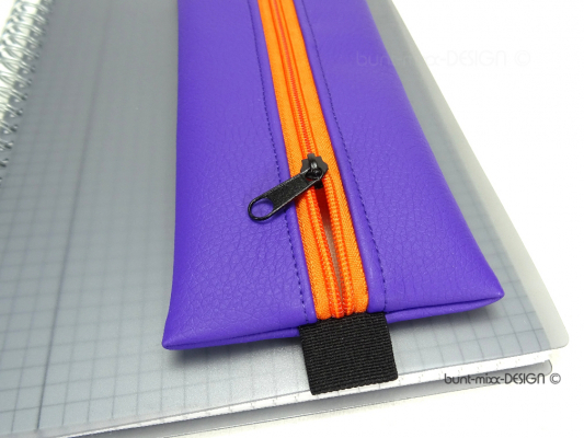 Mäppchen mit Gummiband, Kunstleder violett lila, Zipper orange, A5 / A4 Bullet Journal Ordner, by BuntMixxDesign